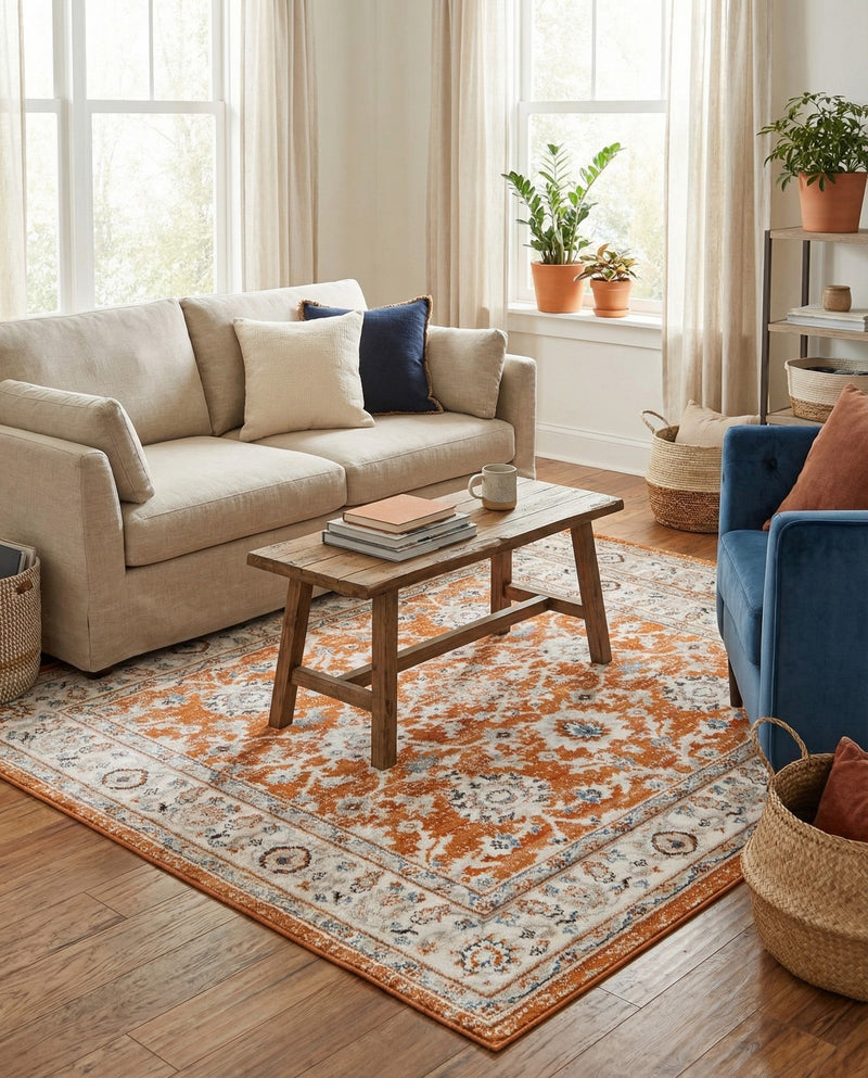 Savannah Elegance Collection Area Rug - Augusta (Rust Red) Square Rust Red  lifestyle 37