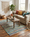 Zigzag Marina Collection Area Rug - HarborStripes Rectangle Green  lifestyle 29