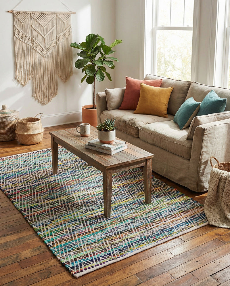 Zigzag Marina Collection Area Rug - HarborStripes Rectangle Green  lifestyle 29