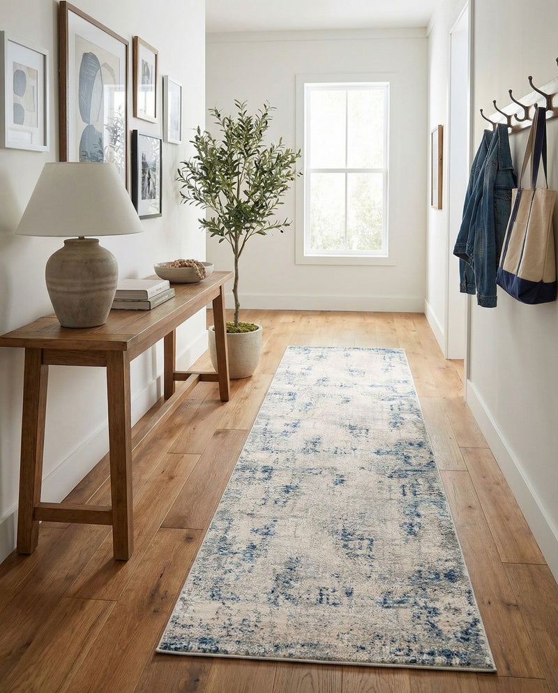 Aegean Elegance Collection Area Rug -  Milos Runner Gray Blue  lifestyle 62