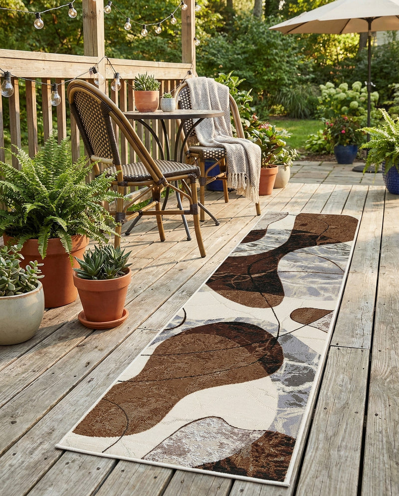 Urban Terrace Collection Area Rug -  Garden Runner Brown and White  lifestyle 59