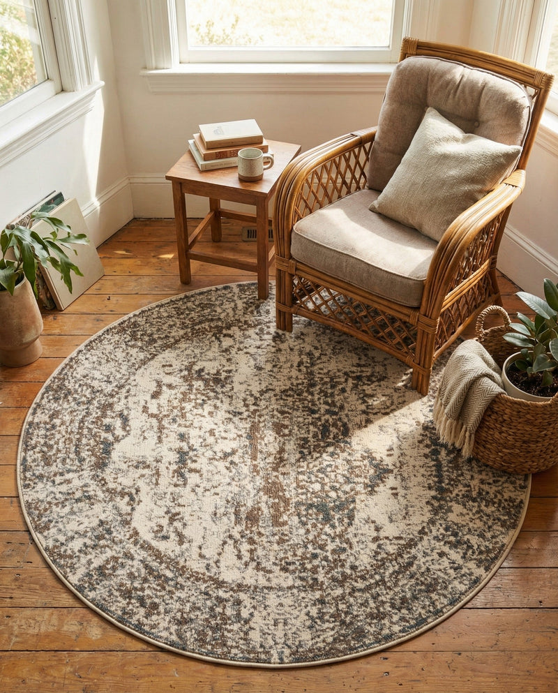 Gobi Sands Collection Area Rug -  Badain Round Cream  lifestyle 58
