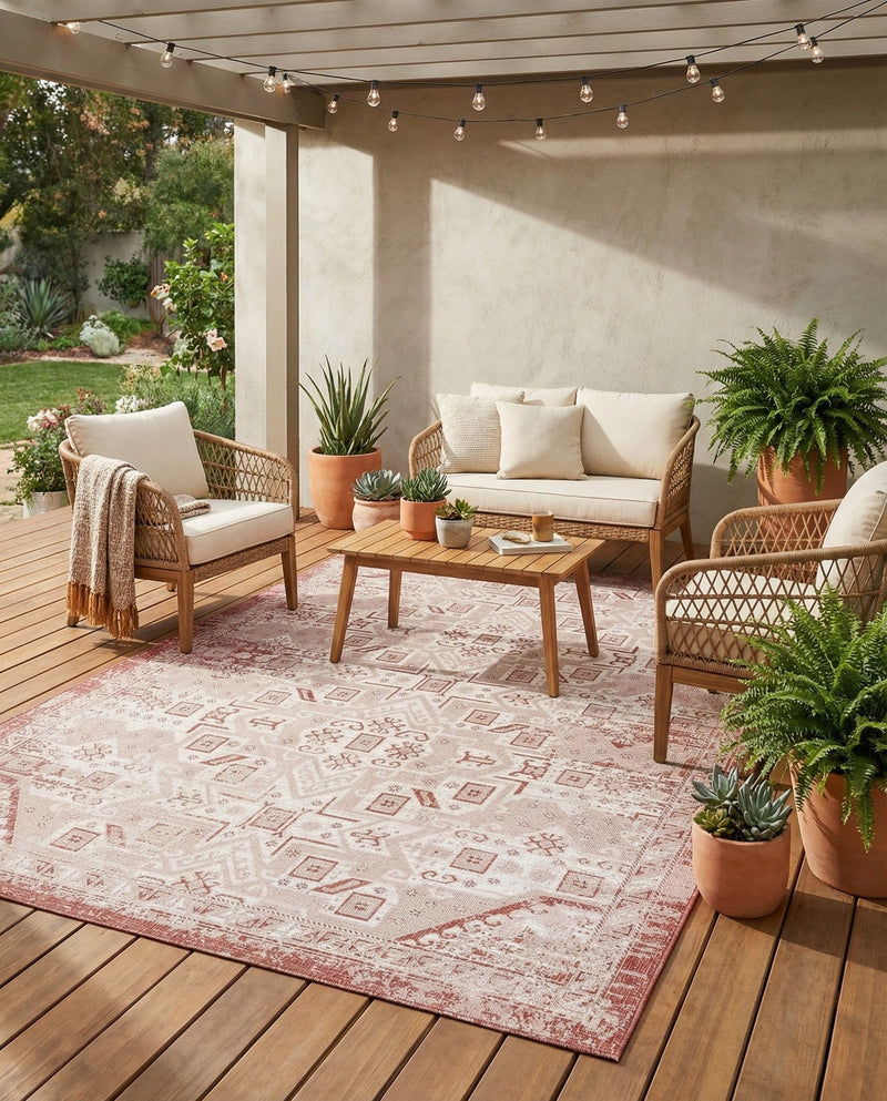 Tribal Terrace Treasures Collection Area Rug - Mayan Marina (Rust Red) Rectangle Rust Red  lifestyle 33