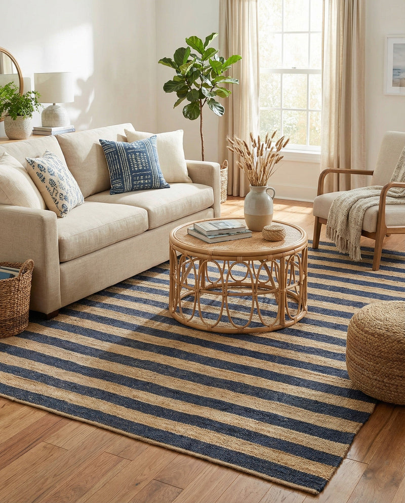 Woven Seaside Jute Collection Area Rug - Nantucket Rectangle Navy Ivory  lifestyle 37