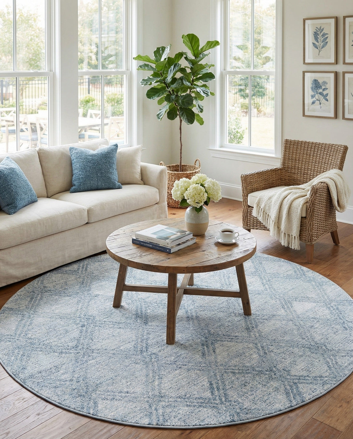 Aegean Elegance Washables Collection Area Rug -  Tinos Round Blue  lifestyle 172