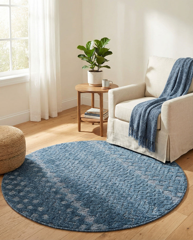Garden Lattice Charm Collection Area Rug -  Pergola (Navy Blue) Round Navy Blue  lifestyle 45