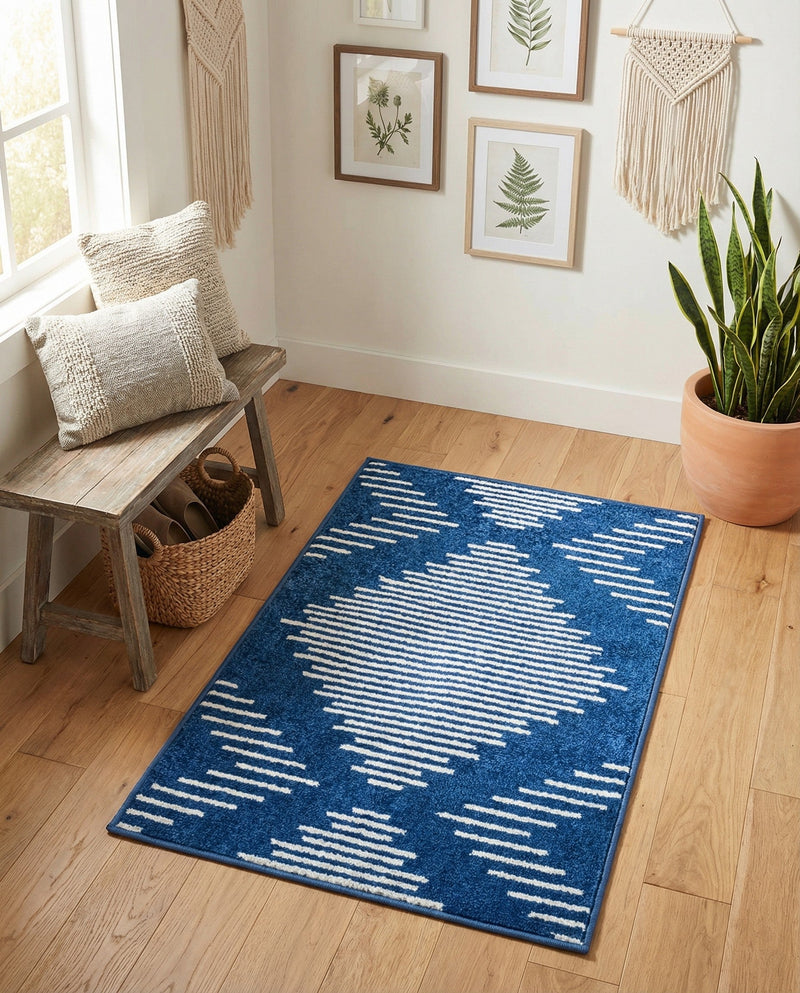 Seychelles Stripes Collection Area Rug - Mahe (Navy Blue) Rectangle Navy Blue  lifestyle 6