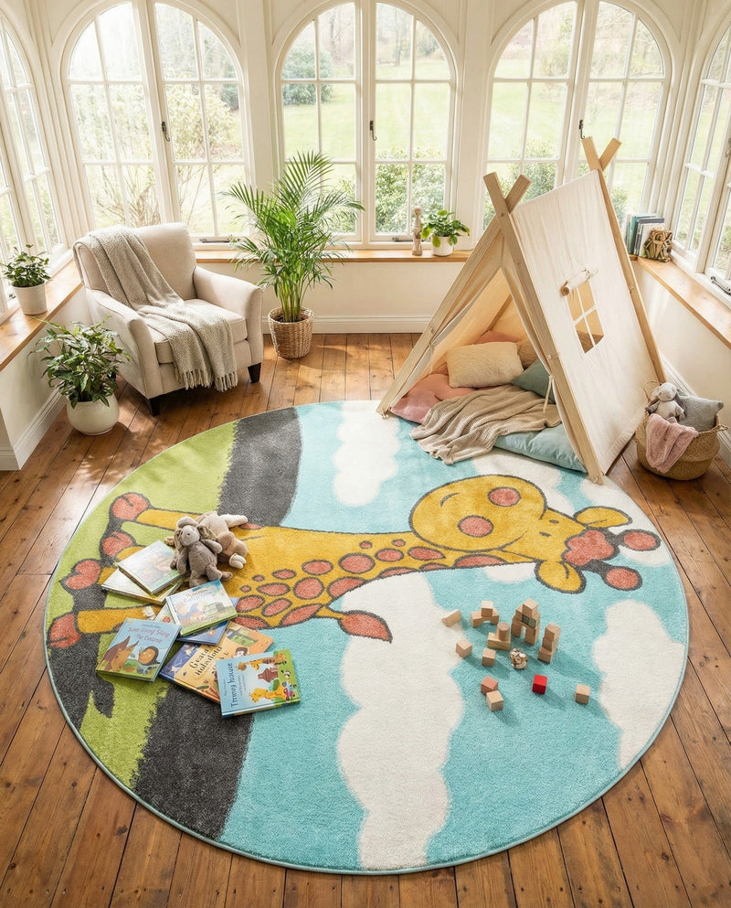 Wonder Tykes Collection Area Rug -  Frolic Round Blue  lifestyle 46