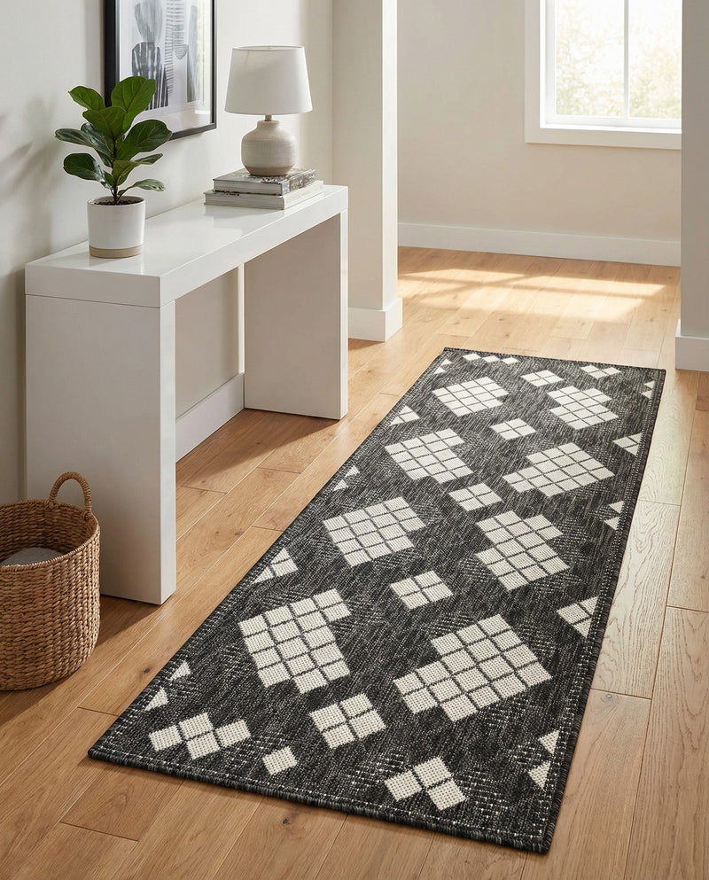 Urban Terrace Collection Area Rug -  Williamsburg Runner Black and White  lifestyle 37