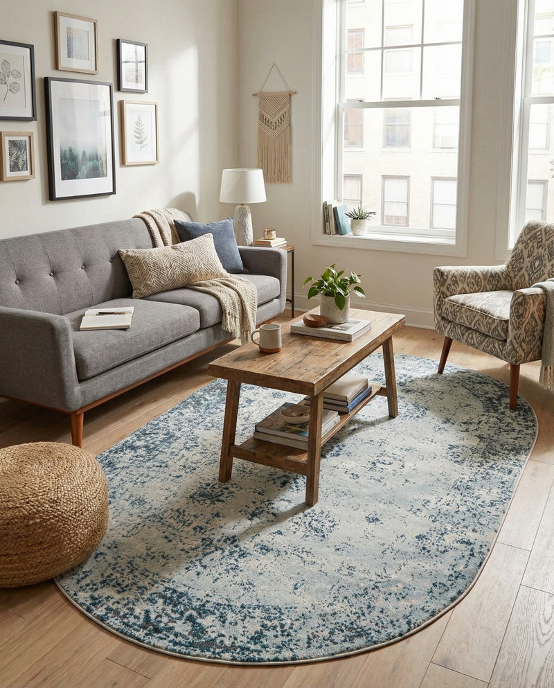 Riviera Elegance Collection Area Rug - Antibes (Light Blue) Oval Light Blue  lifestyle 47