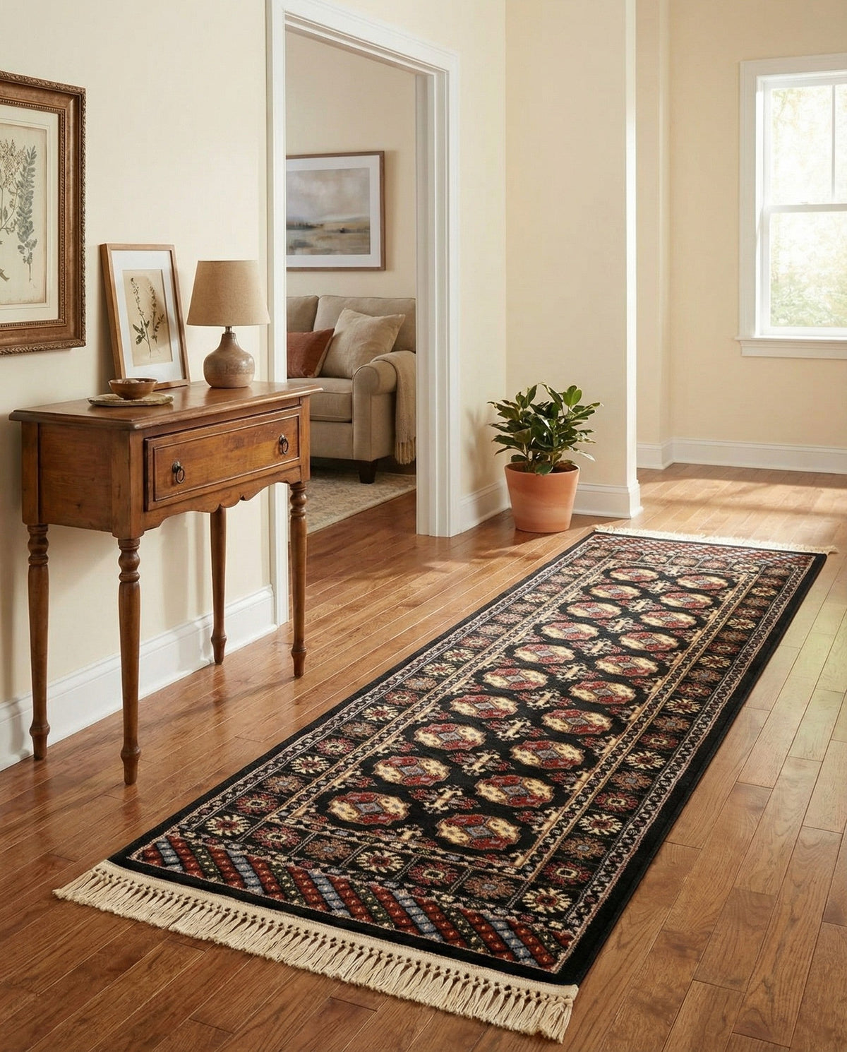 Samarkand Elegance Collection Area Rug -  Margilan (Black) Runner Black  lifestyle 65