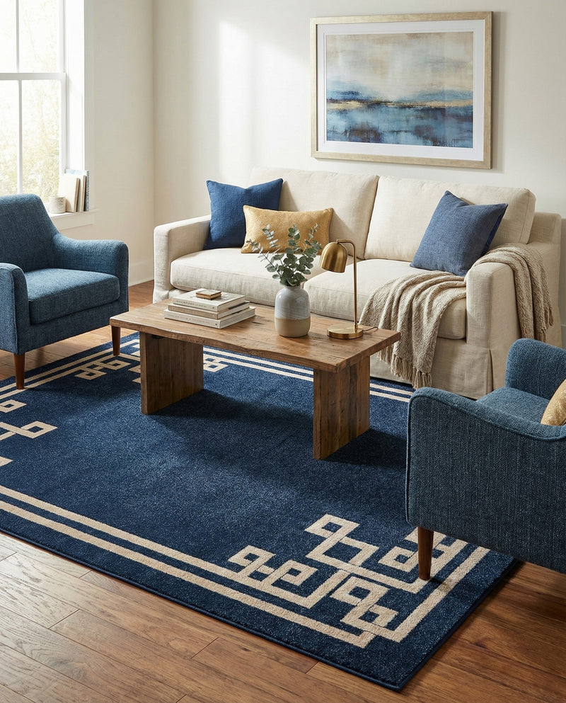 Aegean Labyrinth Collection Area Rug -  Rhodes Rectangle Dark Blue  lifestyle 24