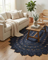 Woven Seaside Jute Collection Area Rug - Coastalhaven (Navy Blue) Oval Navy Blue  lifestyle 29