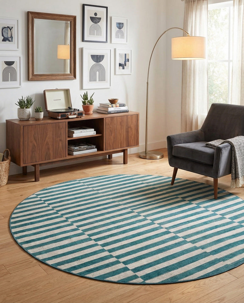 Soho Elegance Collection Area Rug -  Hudson (Turquoise) Round Turquoise  lifestyle 26