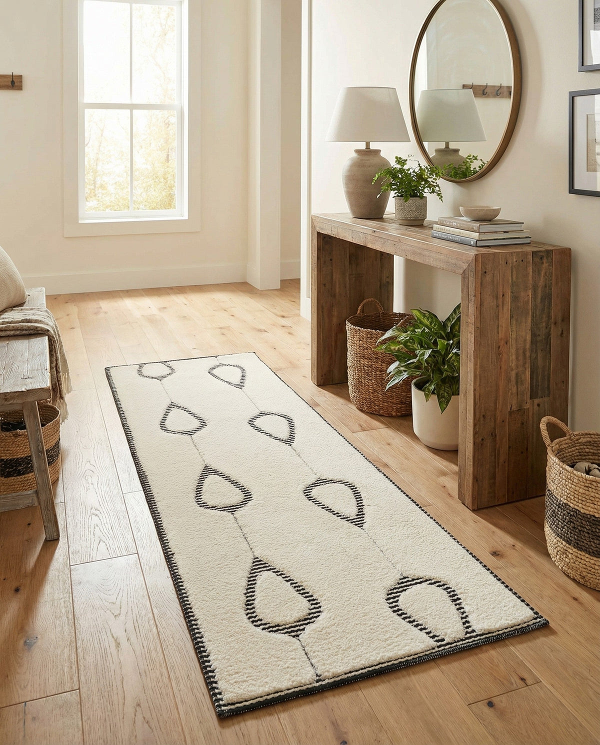 Monochrome Collection Area Rug -  Marble Runner Ivory White  lifestyle 91