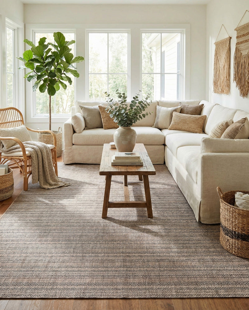 Seaside Stripes Collection Area Rug -  Boardwalk (Natural) Square Natural  lifestyle 77