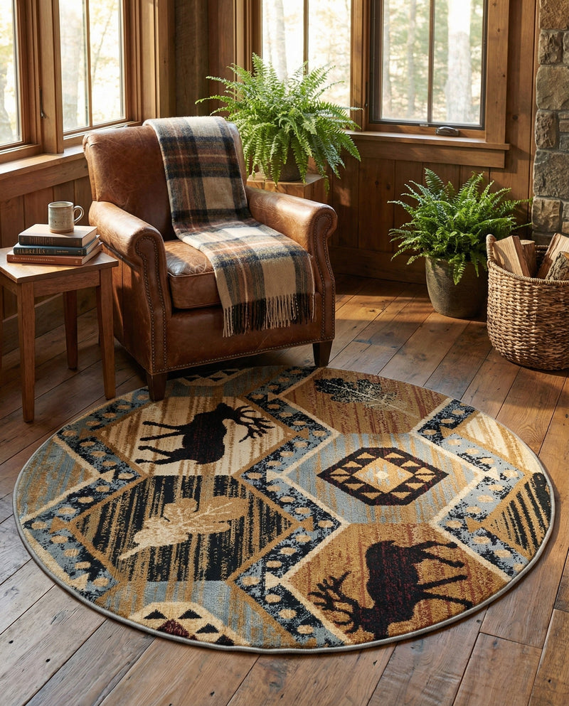 Frontier Trails Collection Area Rug -  Mesa Round Blue  lifestyle 73