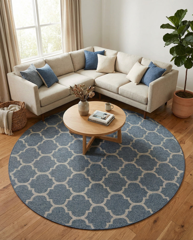 Savannah Pergola Collection Area Rug - Arbor (Navy Blue) Round Navy Blue  lifestyle 46