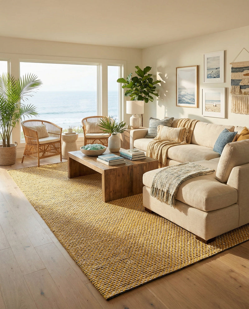 Coastal Haven Striped Jute Collection Area Rug - Marina Rectangle Yellow and Navy  lifestyle 27