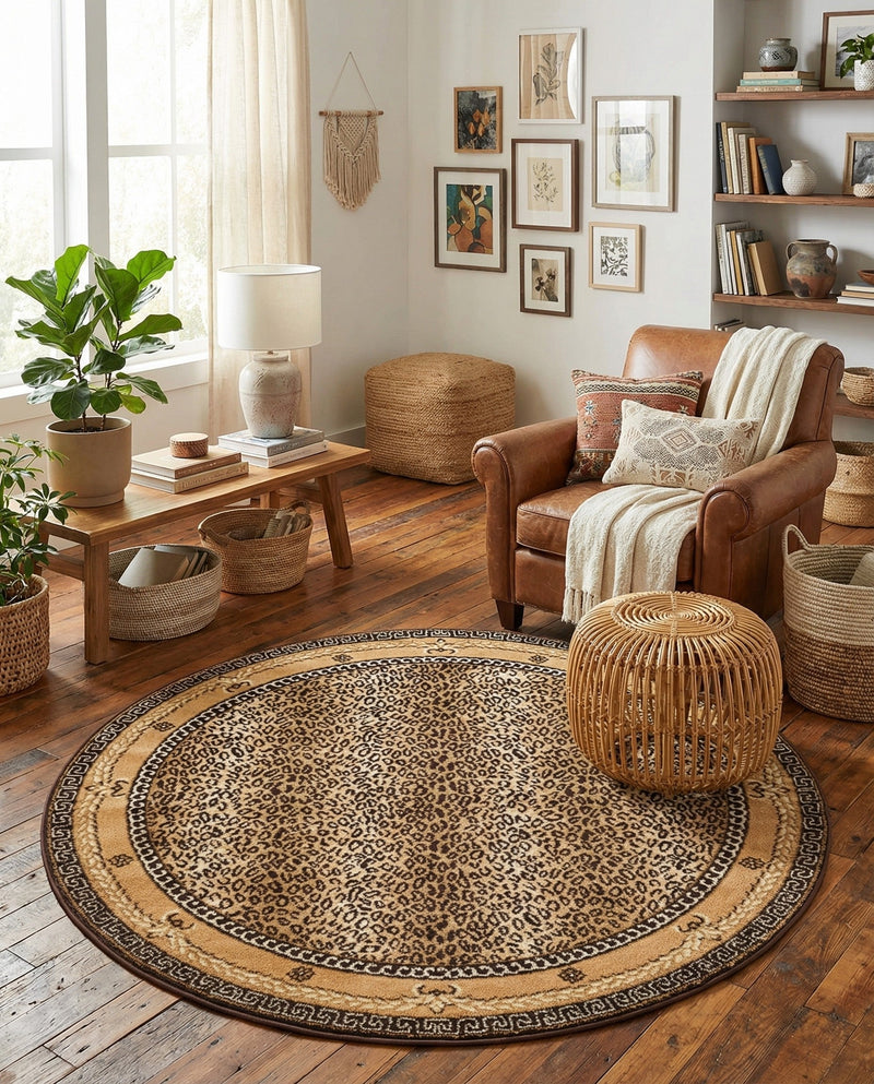 Savannah Sojourn Collection Area Rug -  Limpopo Round Brown  lifestyle 67