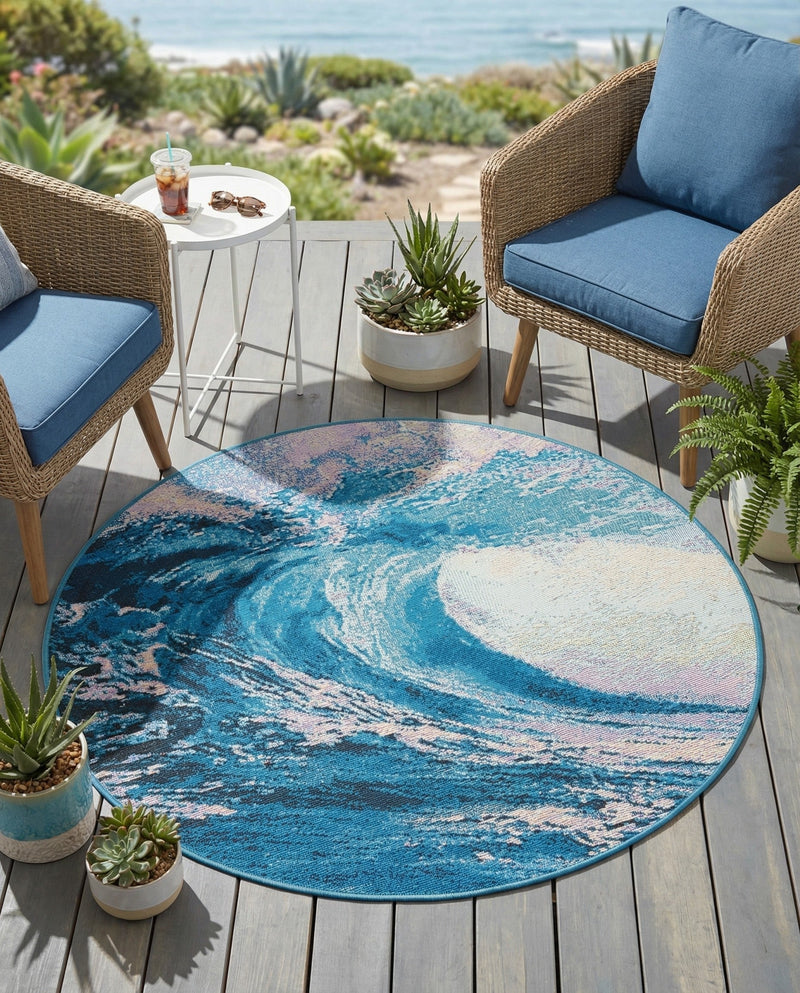 Urban Terrace Collection Area Rug - Veranda Round Blue  lifestyle 39