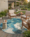 Urban Terrace Collection Area Rug -  Gazebo Round Blue and Ivory  lifestyle 59