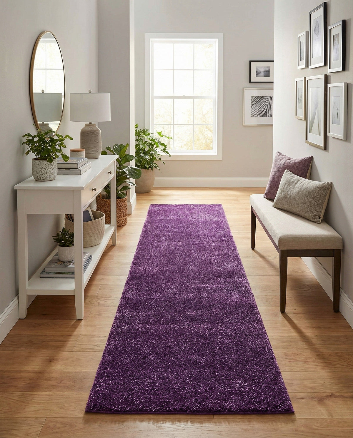 Solid Shag Seaside Collection Area Rug - Azure Cove (Violet) Runner Violet  lifestyle 26