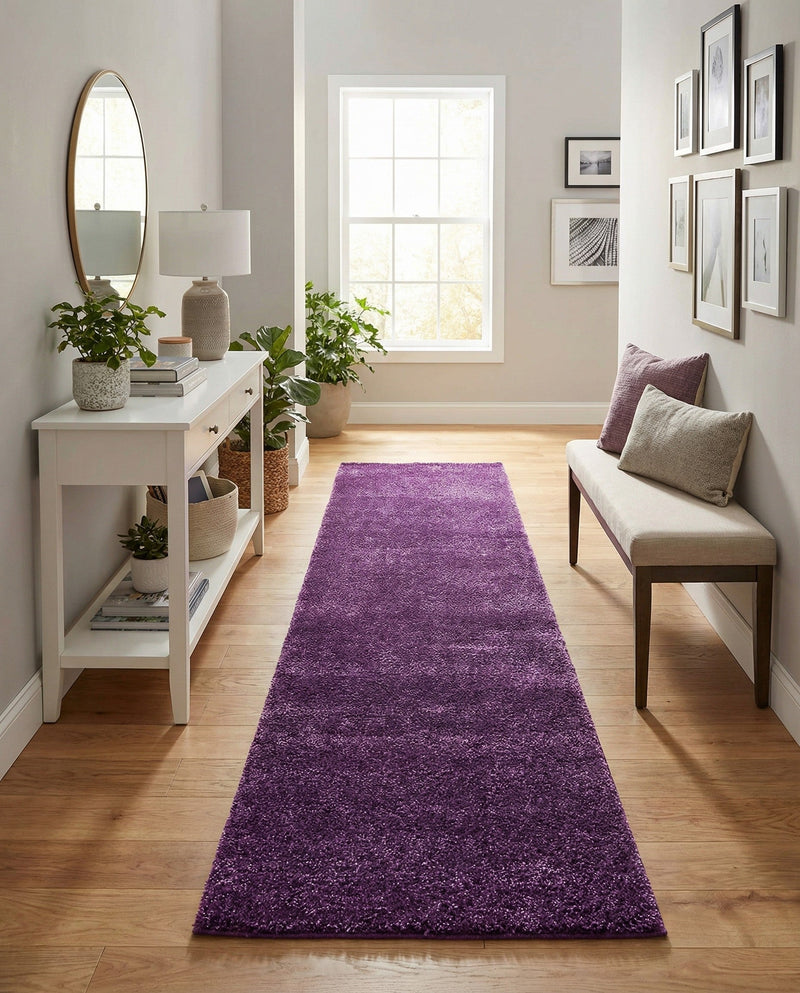 Solid Shag Seaside Collection Area Rug - Azure Cove (Violet) Runner Violet  lifestyle 26