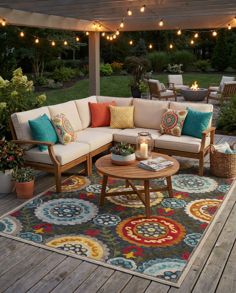 Outdoor Marrakesh Collection Area Rug -  Asilah Rectangle Gray  lifestyle 15