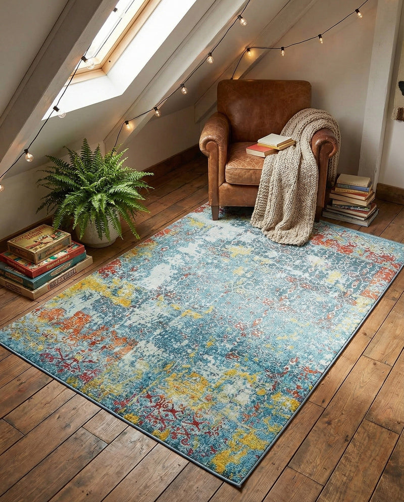 Caribbean Breeze Collection Area Rug -  Quantic Rectangle Blue  lifestyle 9