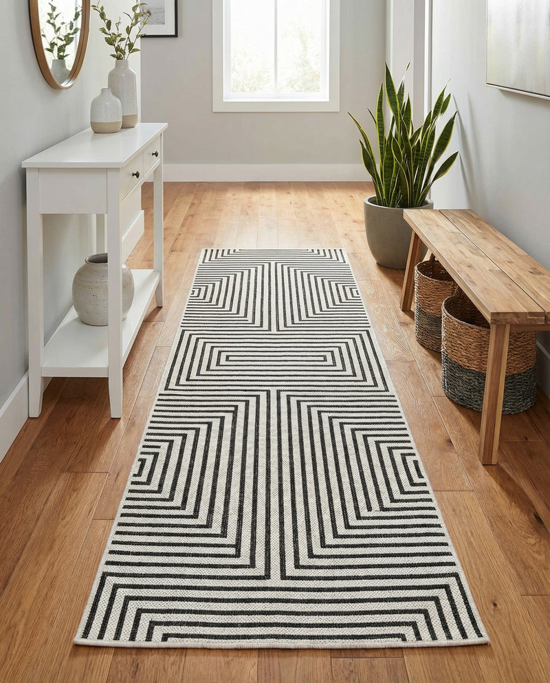 Urban Terrace Collection Area Rug -  Astoria (White and Black) Runner White and Black  lifestyle 51