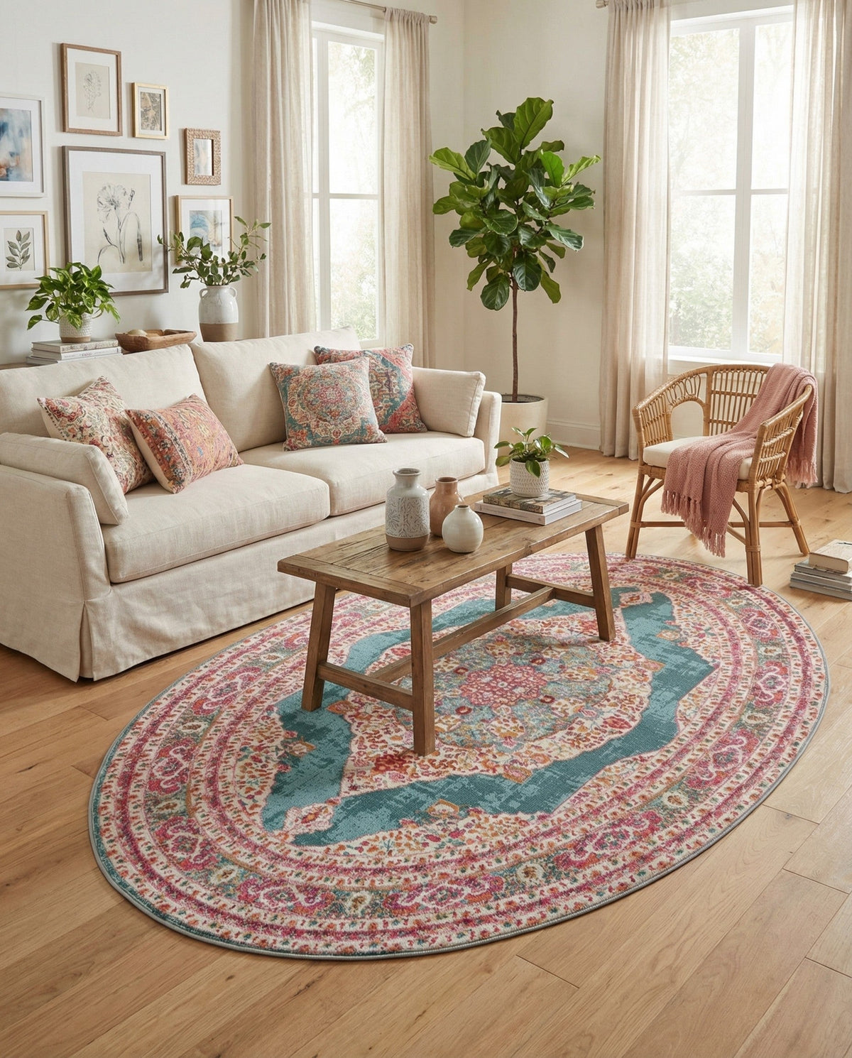 Caribbean Breeze Collection Area Rug -  Windward Oval Turquoise  lifestyle 90