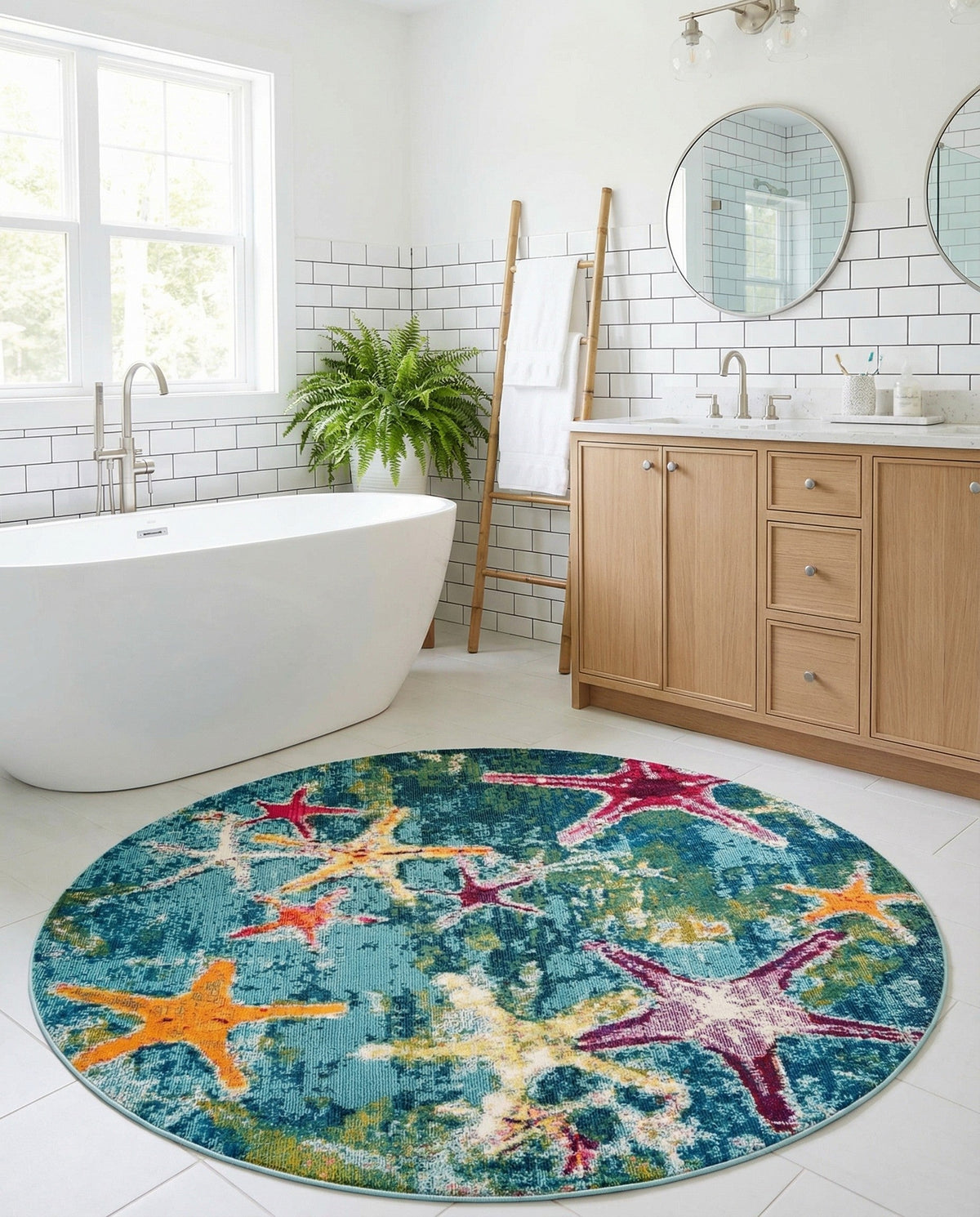 Sorrento Shores Collection Area Rug - Positano Round Navy Blue  lifestyle 103