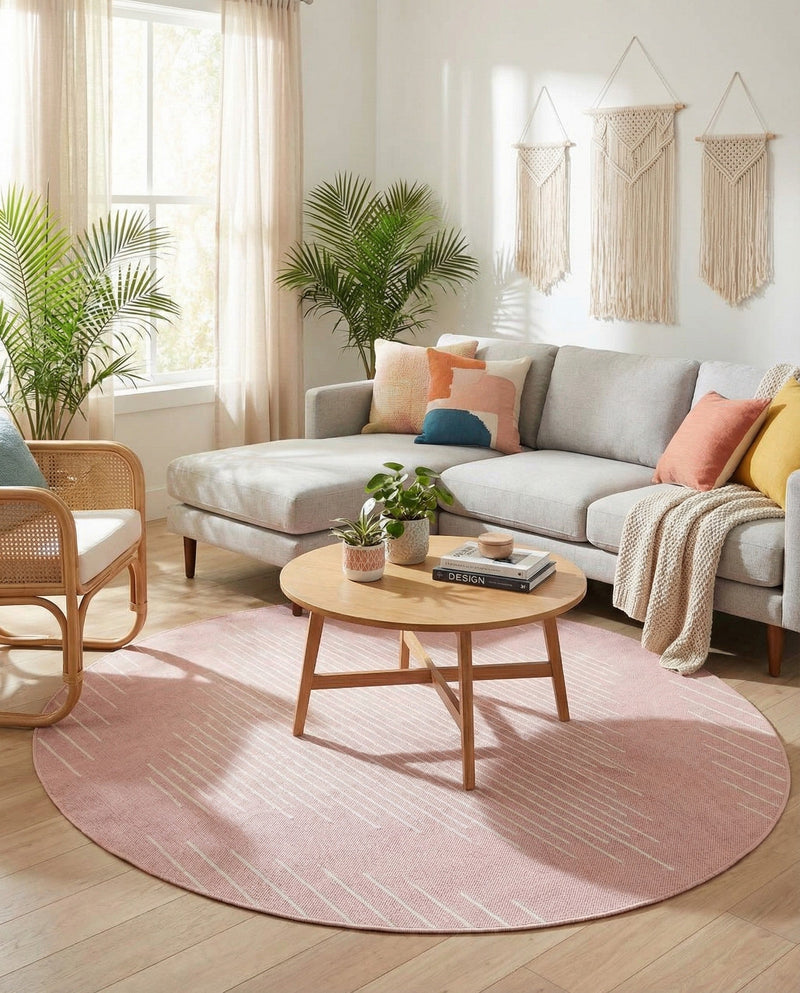 Urban Terrace Collection Area Rug -  Chelsea (Pink) Round Pink  lifestyle 77