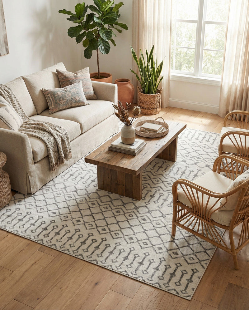 Marrakech Lattice Collection Area Rug - Medina (Ivory) Rectangle Ivory  lifestyle 6