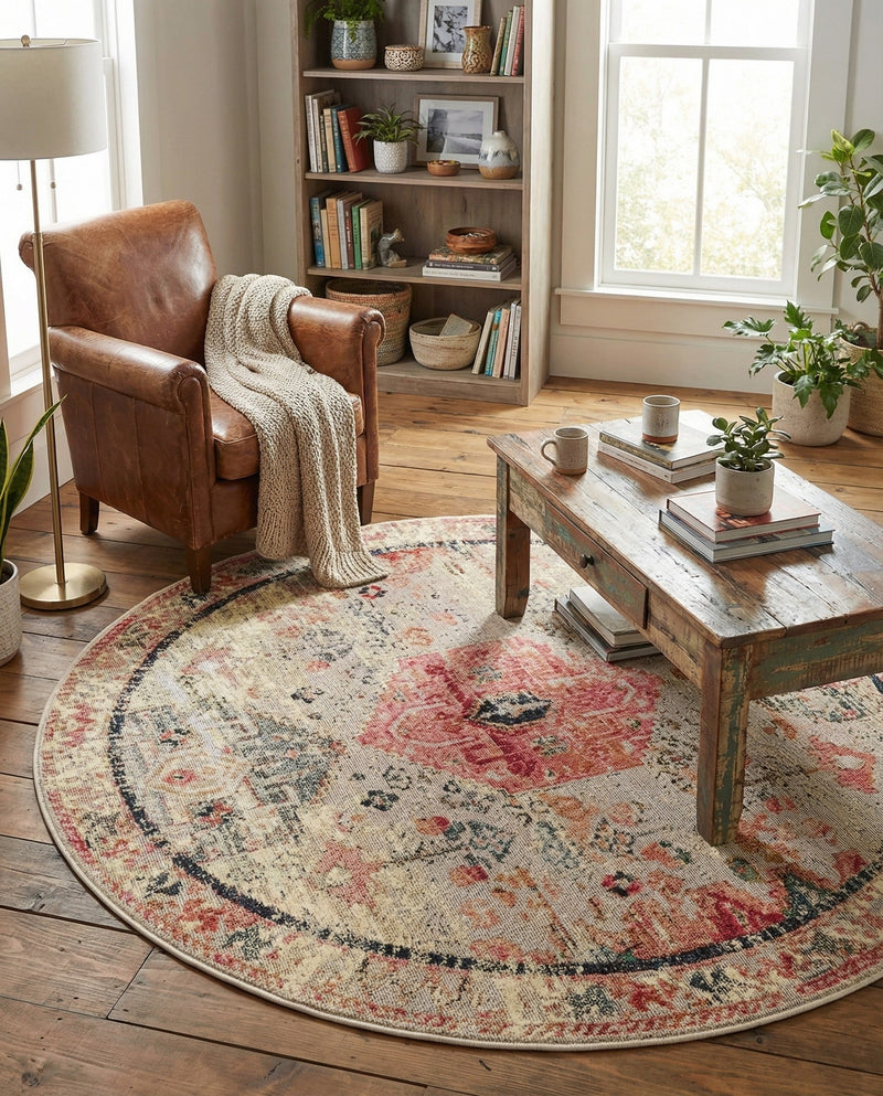 Patio Heritage Collection Area Rug -  Meadow Round Multi  lifestyle 78