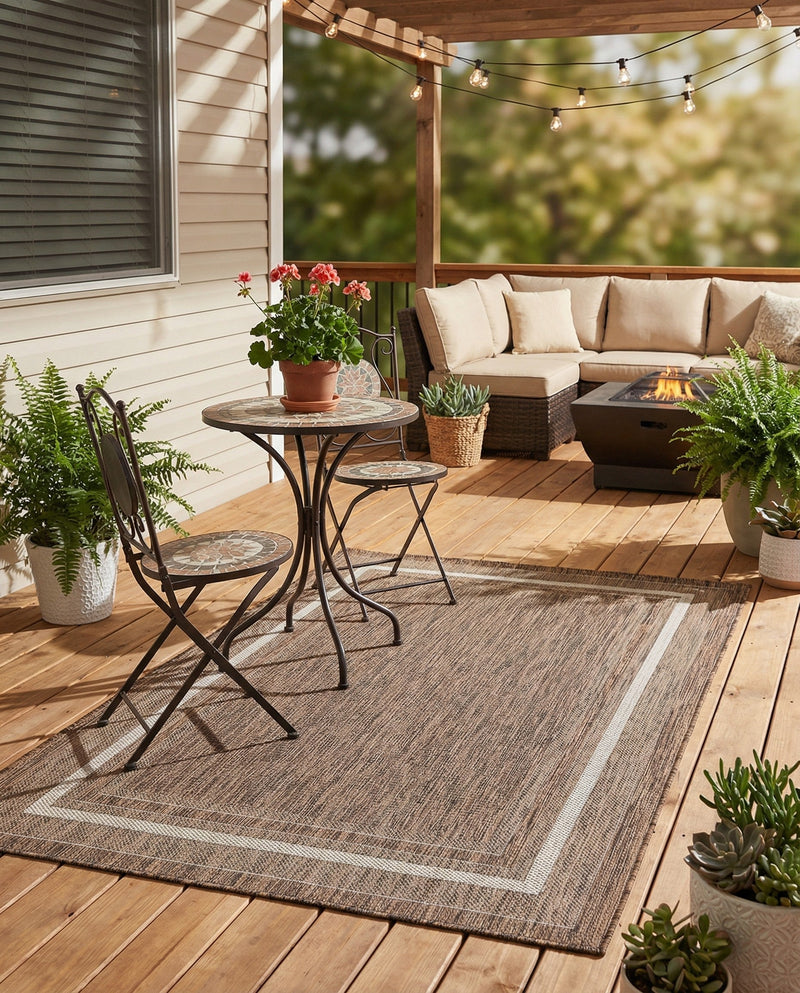 Terrace Fringe Collection Area Rug - Veranda (Brown) Rectangle Brown  lifestyle 12