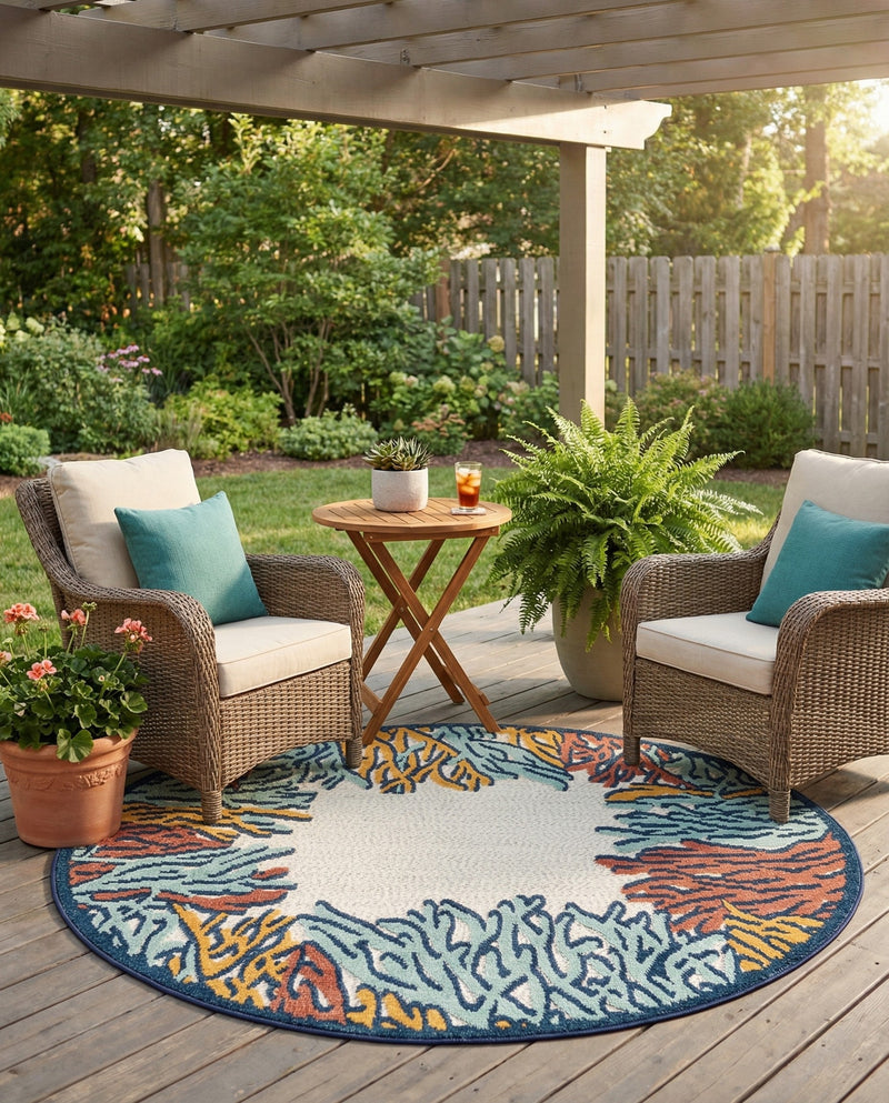 Caribbean Terrace Collection Area Rug -  Tortola Round Multi  lifestyle 58