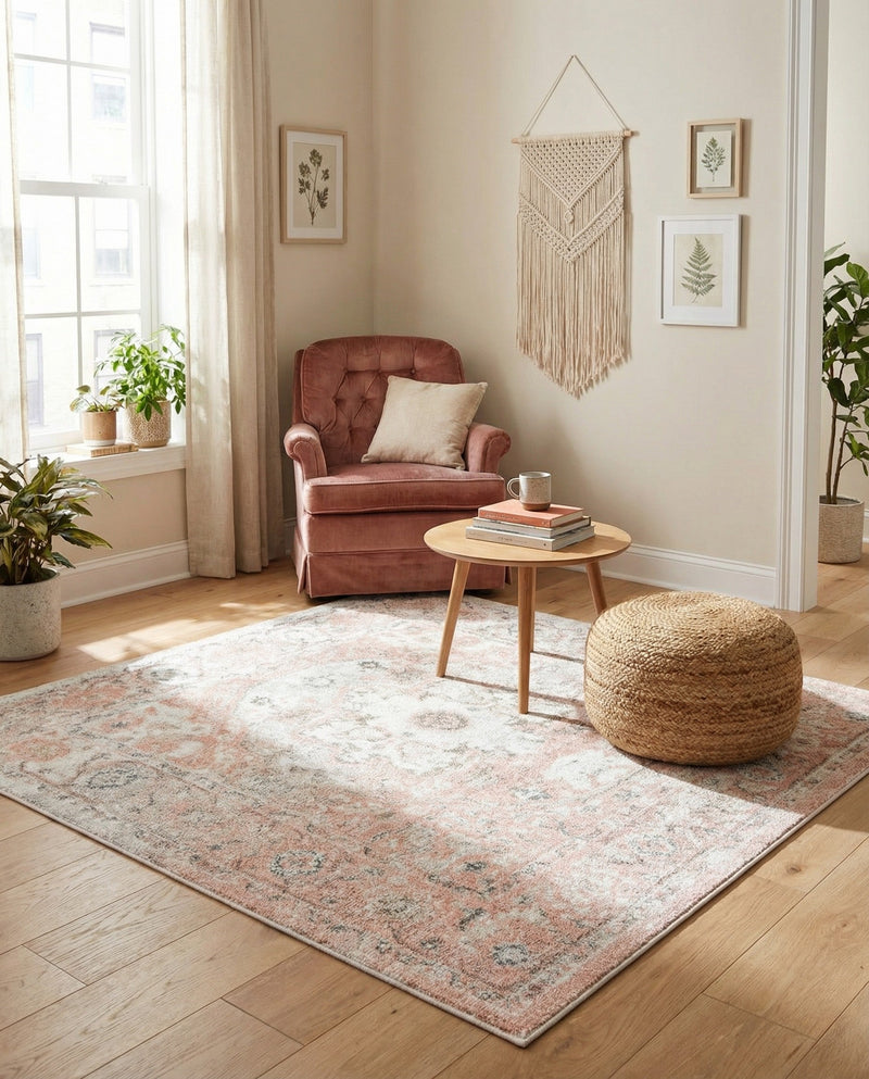Parisian Elegance Collection Area Rug - Versailles (Rose Pink) Square Rose Pink  lifestyle 73