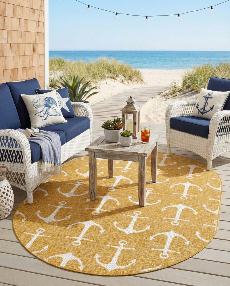 Seaside Haven Rugs Collection Area Rug - Sapphire (Yellow) Oval Yellow  lifestyle 71