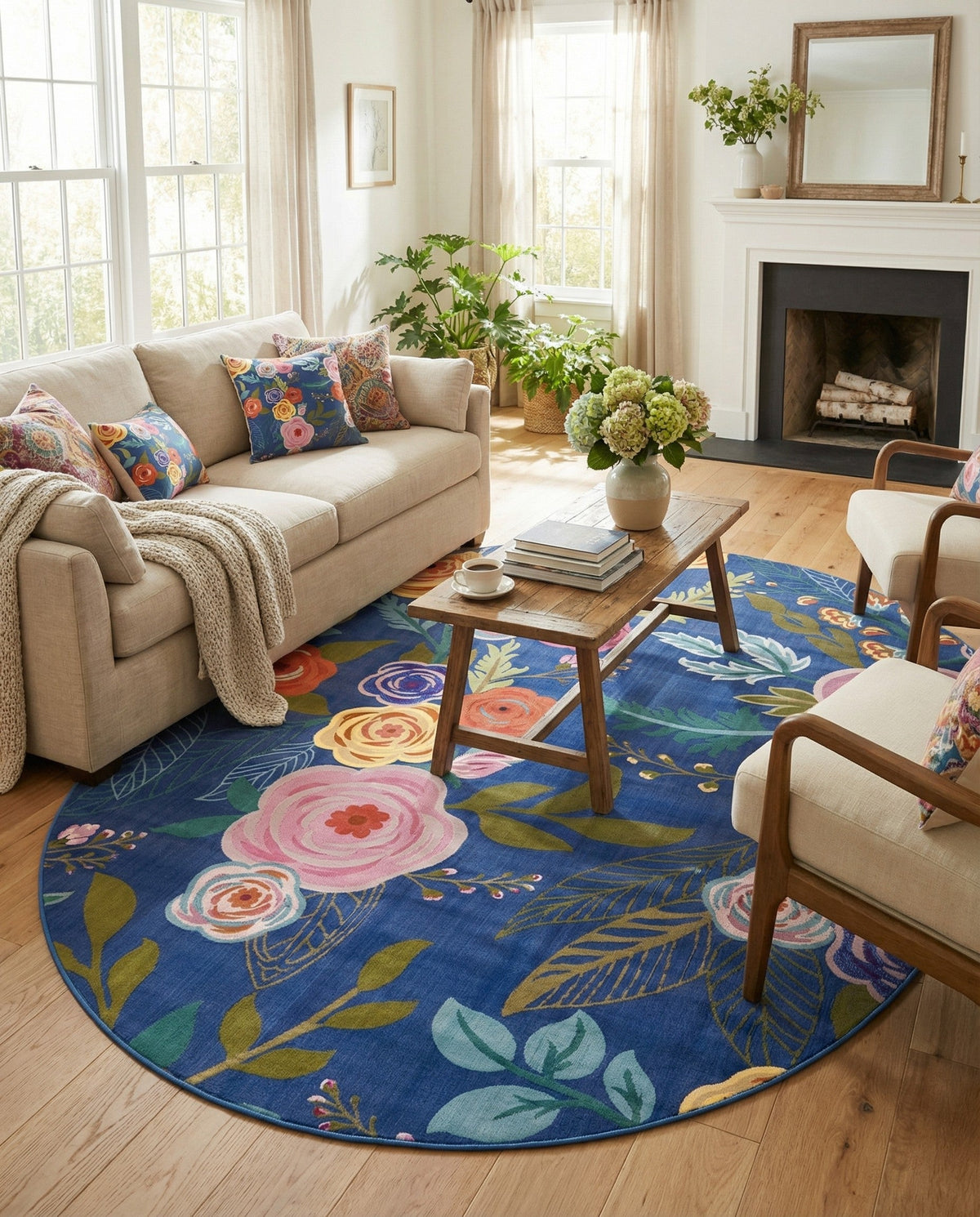 Meadow Breeze Collection Area Rug -  Petal Oval Blue  lifestyle 80