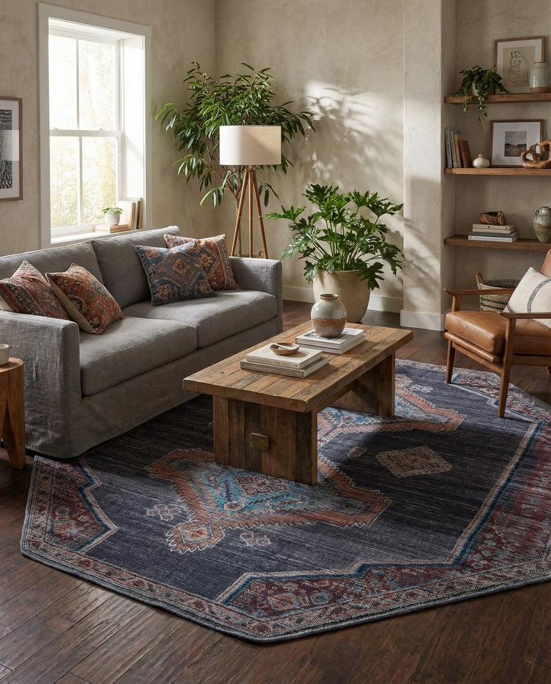 Rovaniemi Collection Area Rug - Lapland Octagon Charcoal and Gray  lifestyle 74
