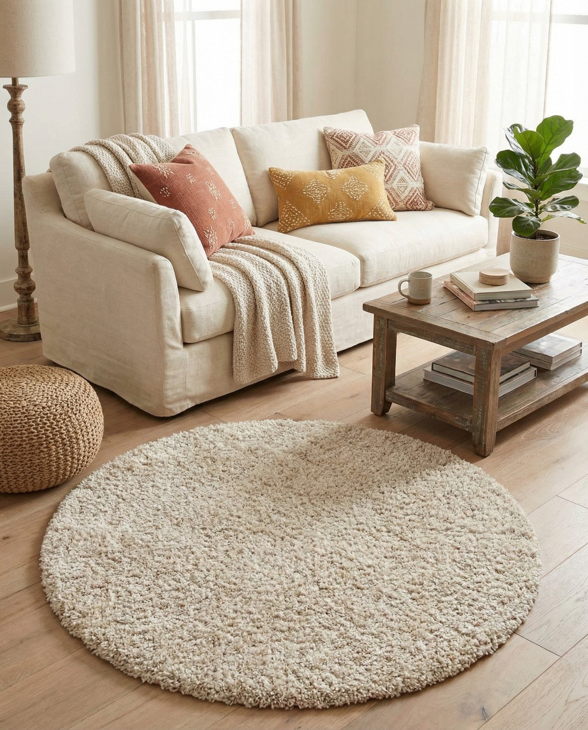 Cozy Cove Shag Collection Area Rug -  Harbor Round Ivory  lifestyle 94