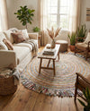Osian Looms Collection Area Rug - Kathmandu Round Multi White  lifestyle 29