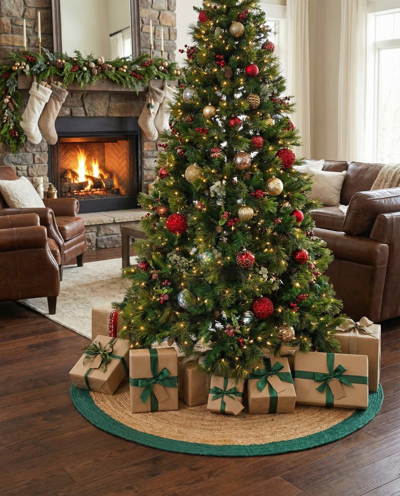Holiday Hearth Rugs Collection Area Rug - Yuletide Round Green and Natural  lifestyle 35