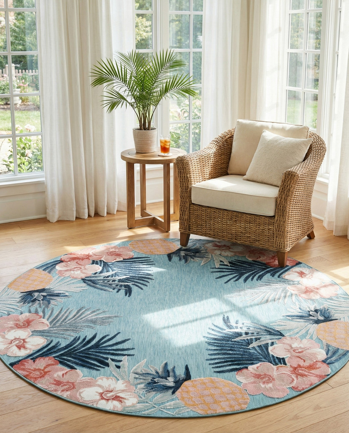 Seaside Blooms Collection Area Rug - Haven Round Blue  lifestyle 104
