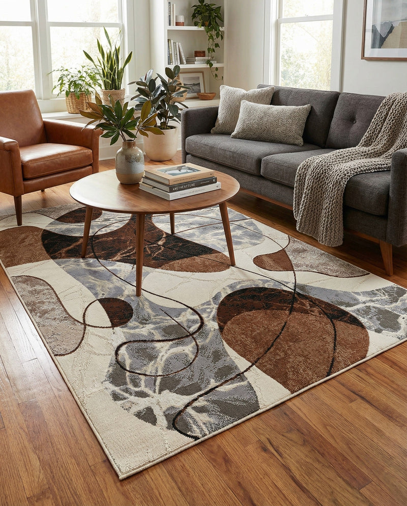 Urban Terrace Collection Area Rug -  Garden Rectangle Brown and White  lifestyle 13