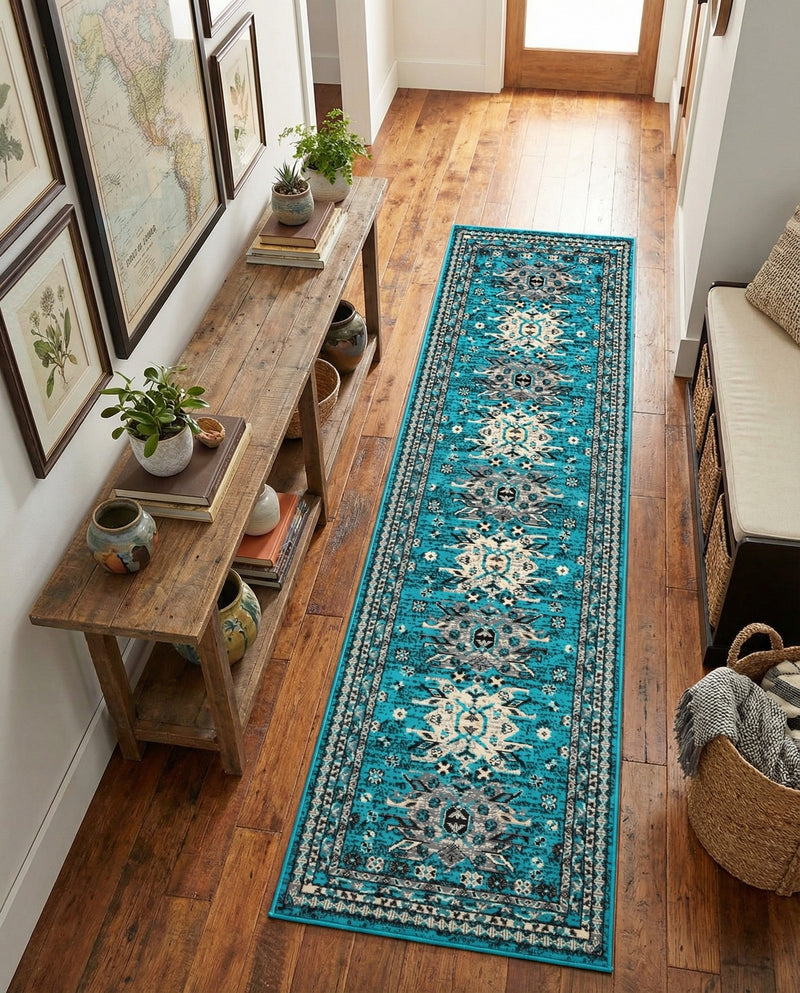 Tabriz Tapestries Collection Area Rug - Azerbaijan (Turquoise) Runner Turquoise  lifestyle 53