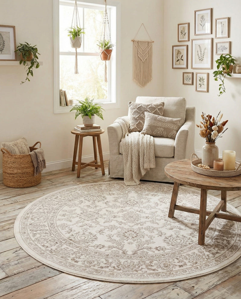 Savannah Elegance Collection Area Rug - Augusta (Ivory) Round Ivory  lifestyle 40