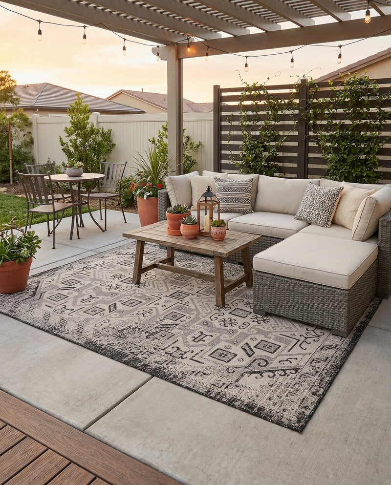 Tribal Terrace Treasures Collection Area Rug - Mayan Marina (Charcoal Gray) Rectangle Charcoal Gray  lifestyle 14
